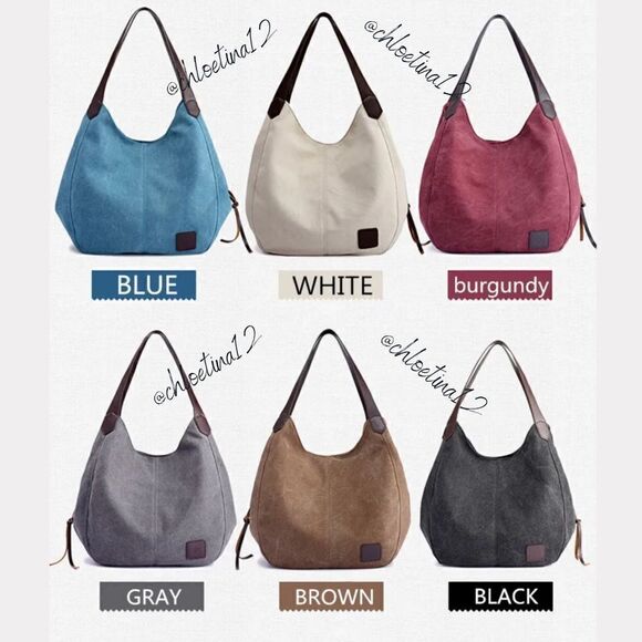 NEW COTTON Canvas Handbag Tote Purse Black Large Size Choose Color Hobo Bag - Picture 15 of 16